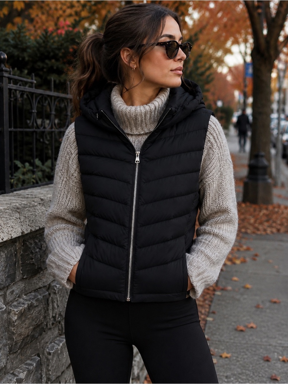 GAP Black Quilted Puffer Vest with Hood